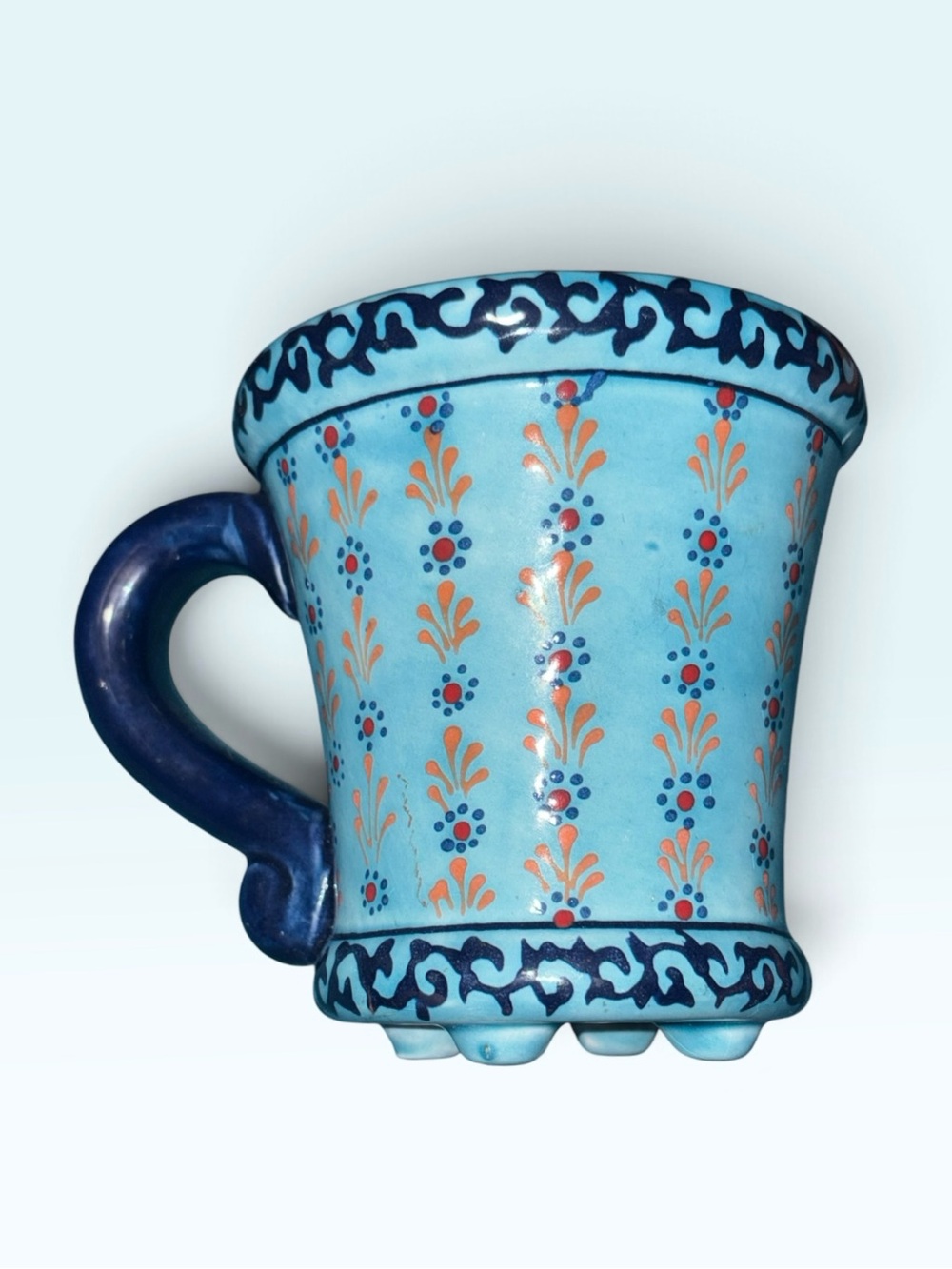 Manna Pottery Hand Painted Footed Base Ceramic Mug MSRP $127